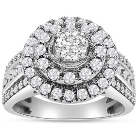 1 1/4 Carat Double Halo Diamond Engagement Ring In White Gold