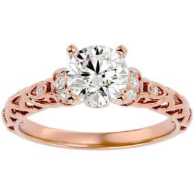 Moissanite Engagement Ring; 2 1/4 Carat Vintage Moissanite Engagement Ring In 14 Karat Rose Gold