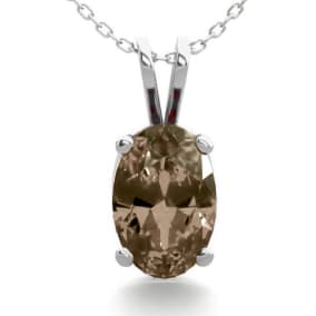 1/2 Carat Oval Shape Smoky Quartz Necklace In Sterling Silver, 18 Inches