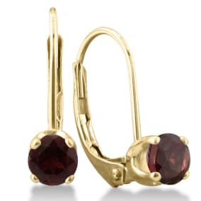 Garnet Earrings: Garnet Jewelry: 1/2ct Solitaire Garnet Leverback Earrings, 14k Yellow Gold