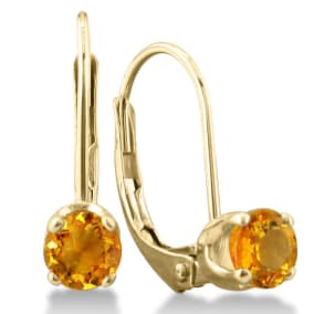 1/2ct Solitaire Citrine Leverback Earrings, 14k Yellow Gold