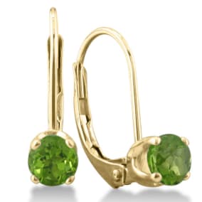 1/2ct Solitaire Peridot Leverback Earrings, 14k Yellow Gold