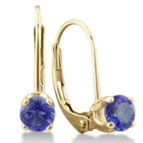1/2ct Solitaire Tanzanite Leverback Earrings, 14k Yellow Gold