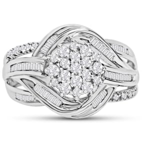 1/2 Carat Diamond Cluster Ring In White Gold. Fantastic Closeout Deal For This Beautiful Diamond Ring!