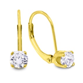 1/2 Carat Natural Diamond Drop Earrings in 14k Yellow Gold.  Very Popular, Shiny Natural Diamond Earrings