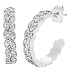 1/2 Carat Natural Diamond Hoop Earrings, 1/2 Inch. New Pretty Style!