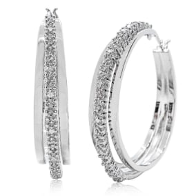 Trendy Exquisite 1/2 Carat Natural Diamond Hoop Earrings, 1 1/2 Inches. Brand New Style