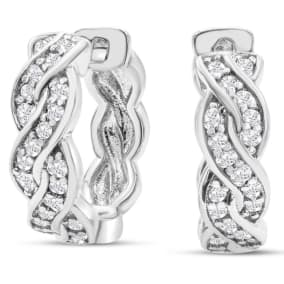 1/4 Carat Natural Diamond Swirl Hoop Earrings In Sterling Silver, 1/2 Inch

