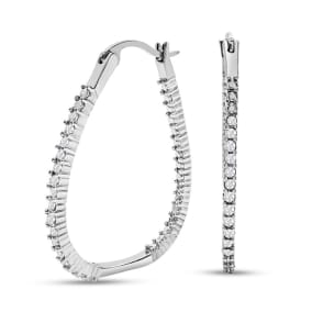 1/4 Carat Natural Diamond Hoop Earrings In Sterling Silver, 1 Inch
