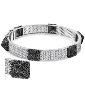 7 3/4 Carat Black and White Diamond Spike Bangle Bracelet In 14 Karat White Gold, 6 1/2 Inches