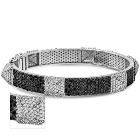 7 3/4 Carat Black and White Diamond Spike Bangle Bracelet In 14 Karat White Gold, 6 1/2 Inches