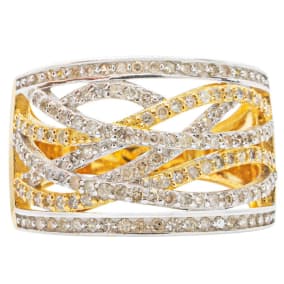 1/2 Carat Diamond Cocktail Ring In Yellow Gold Over Sterling Silver. Fabulous Style, Fiery Diamonds!