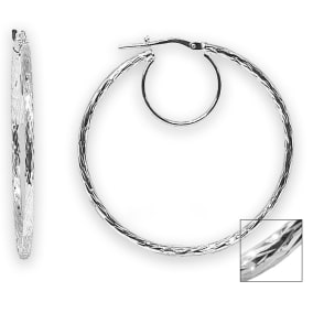 Fine Italian Sterling Silver Diamond Cut Double Hoop Earrings, 1 1/2 Inches