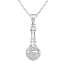 1 Carat Natural Diamond Microphone Necklace In 14 Karat White Gold, 18 Inches