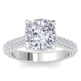 6 3/4 Carat Halo Diamond Engagement Ring With 5.55 Carat Cushion Cut Center Diamond In 14K White Gold