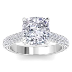6 Carat Halo Diamond Engagement Ring With 5 Carat Cushion Cut Center Diamond In 14K White Gold
