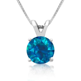 90 Point Blue Diamond Solitaire Necklace, Almost 1 Carat in 14K White Gold. First Time Offered Special Purchase