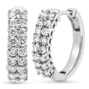 1/2 Carat Natural Diamond Huggie Hoop Earrings In 14 Karat White Gold