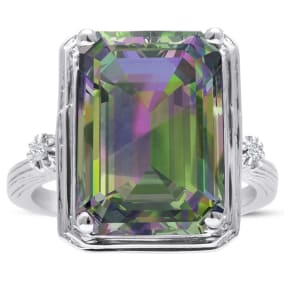 10 Carat Mystic Topaz Ring With Two Diamonds - Incredible Gorgous Gemstone!