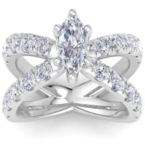 3 1/5 Carat Marquise Diamond Engagement Ring In 14K White Gold