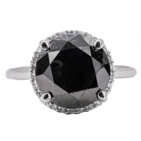 One of a Kind 4 1/2 Carat Halo Diamond Engagement Ring With 4.42 Carat Black Diamond Center In 14K White Gold