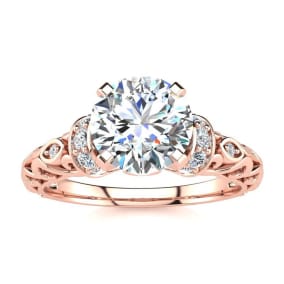 Estate Jewelry 1 1/4 Carat Natural Vintage Diamond Engagement Ring In 14 Karat Rose Gold, Size 9.5