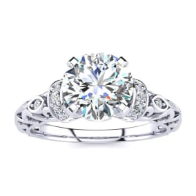 1 1/4 Carat Natural Vintage Diamond Engagement Ring In 14 Karat White Gold