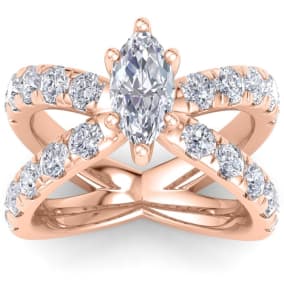 3 1/5 Carat Marquise Diamond Engagement Ring In 14K Rose Gold