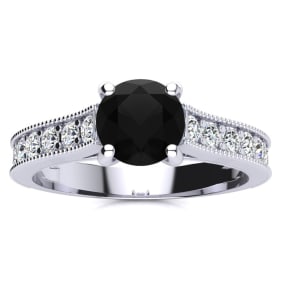 1 1/2 Carat Round Shape Black Moissanite Engagement Ring In 14 Karat White Gold