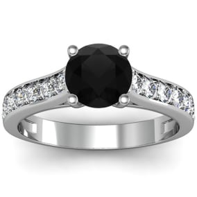 1 1/2 Carat Round Shape Black Moissanite Engagement Ring In 14 Karat White Gold