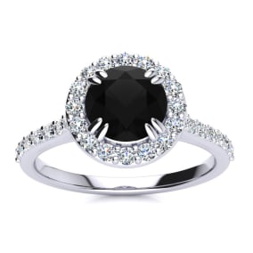 1 1/4 Carat Round Shape Halo Black Moissanite Engagement Ring In 14 Karat White Gold