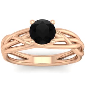 1 Carat Round Black Moissanite Solitaire Intricate Vine Engagement Ring In 14 Karat Rose Gold