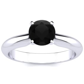 1 Carat Black Moissanite Solitaire Engagement Ring In 14 Karat White Gold