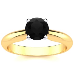1 Carat Black Moissanite Solitaire Engagement Ring In 14 Karat Yellow Gold