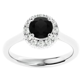 1 1/3 Carat Halo Black Moissanite Engagement Ring In 14 Karat White Gold