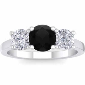 2 Carat Black Moissanite Three Stone Ring In 14 Karat White Gold
