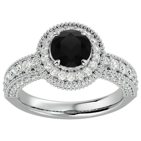 2 1/2 Carat Black Moissanite Halo Engagement Ring In 14 Karat White Gold