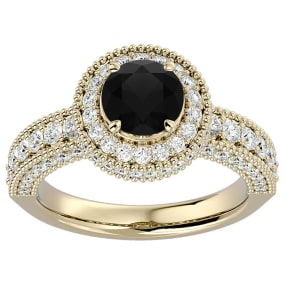 2 1/2 Carat Black Moissanite Halo Engagement Ring In 14 Karat Yellow Gold