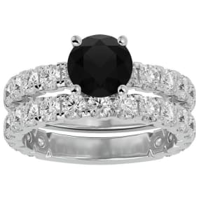3 1/2 Carat Round Black Moissanite Bridal Set In 14 Karat White Gold