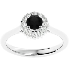 3/4 Carat Halo Black Moissanite Engagement Ring In 14 Karat White Gold