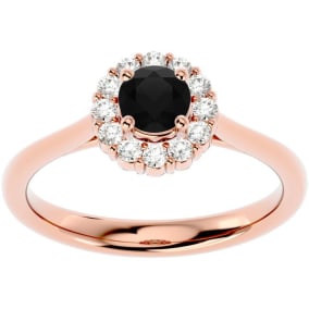 3/4 Carat Halo Black Moissanite Engagement Ring In 14 Karat Rose Gold