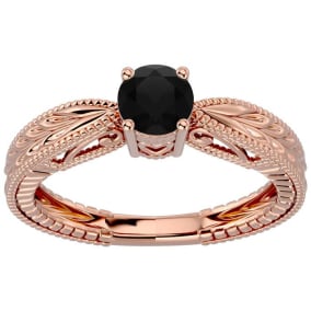 1/2 Carat Black Moissanite Solitaire Engagement Ring with Tapered Etched Band In 14 Karat Rose Gold