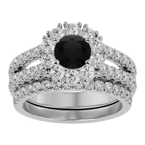 2 1/2 Carat Black Moissanite Bridal Set In 14 Karat White Gold