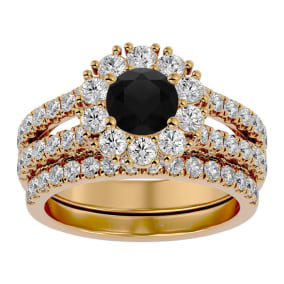 2 1/2 Carat Black Moissanite Bridal Set In 14 Karat Yellow Gold