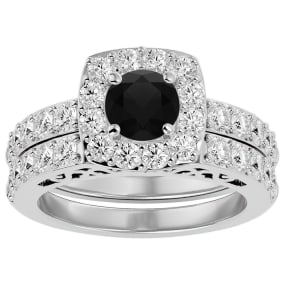 3 Carat Black Moissanite Bridal Set In 14 Karat White Gold