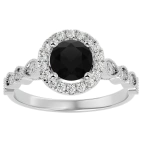 1 1/3 Carat Halo Black Moissanite Engagement Ring In 14 Karat White Gold