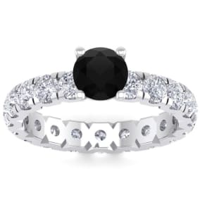 3 Carat Round Shape Black Moissanite Eternity Engagement Ring In 14 Karat White Gold