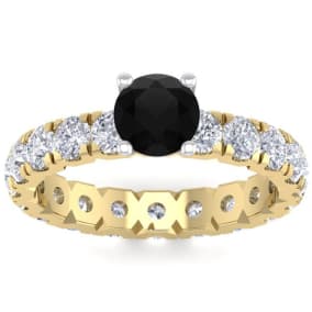 3 Carat Round Shape Black Moissanite Eternity Engagement Ring In 14 Karat Yellow Gold