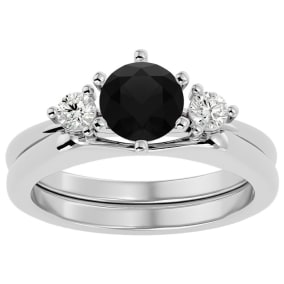 1 Carat Black Moissanite Solitaire Ring With 1/5 Carat Enhancer In 14 Karat White Gold