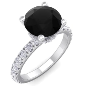 2 1/2 Carat Round Shape Hidden Halo Black Moissanite Engagement Ring In 14 Karat White Gold